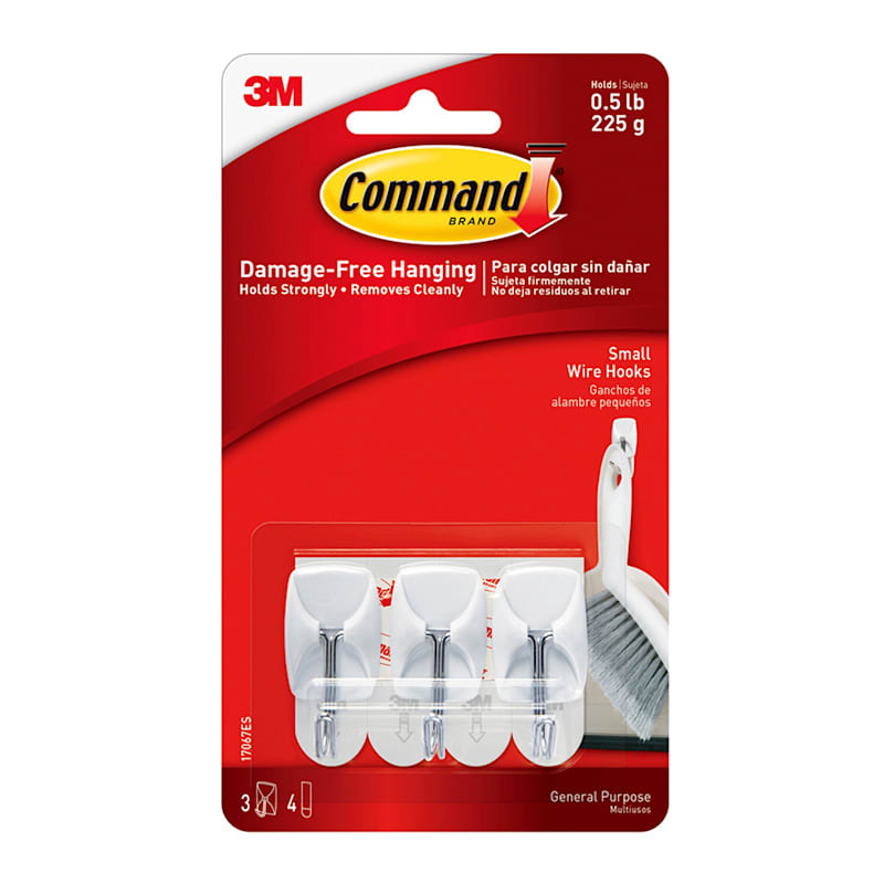Command™ Small Hooks, 3-Hooks, 4-Strips/Pack, White