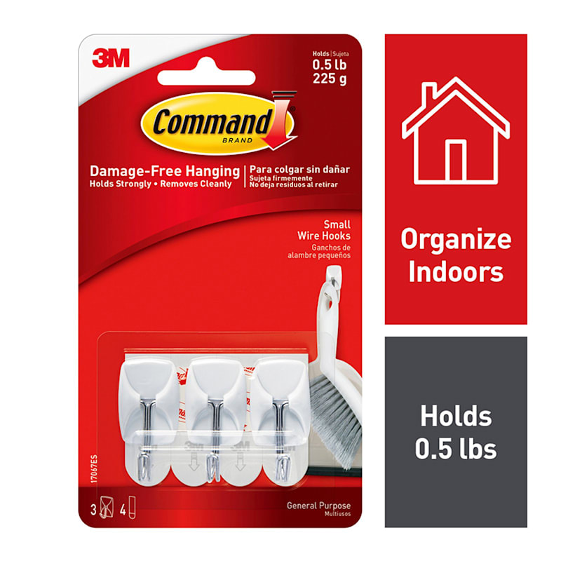Command™ Small Hooks, 3-Hooks, 4-Strips/Pack, White