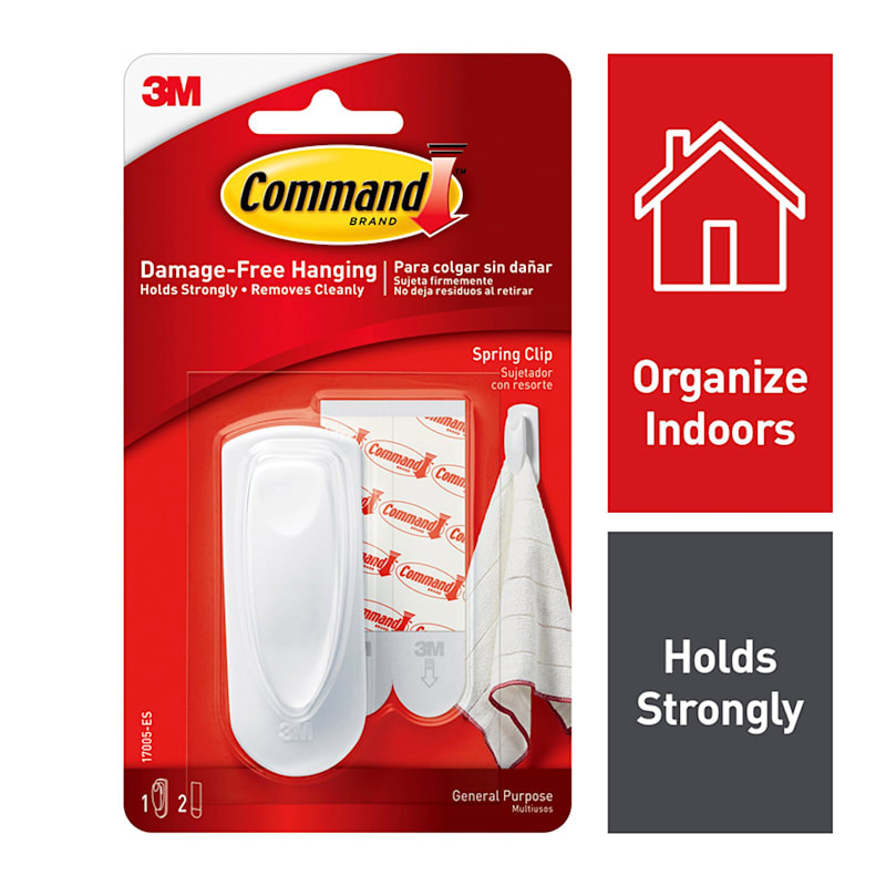 Command™ Spring Clip with Adhesive, 1-Clip & 2 Strips/Pack