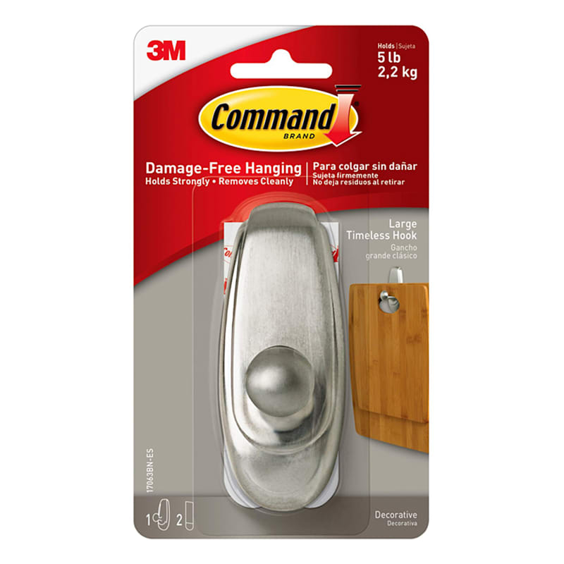 Command™ Timeless Hook, Large Brushed Nickel, 1-Hook 2-Strips/Pack