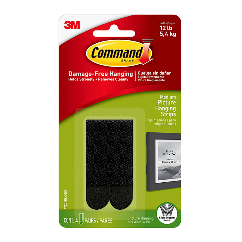 Command™ Medium Black Picture Hanging Strips, 4-Sets of Strips/Pack