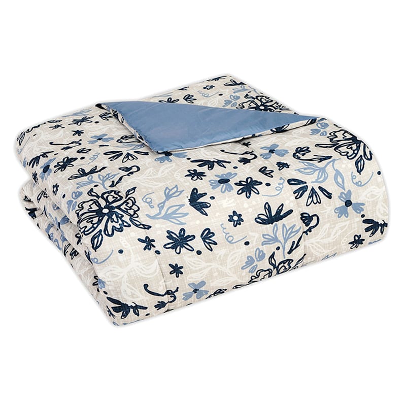 Ribbon Bow Floral Bedding Set / White Blue
