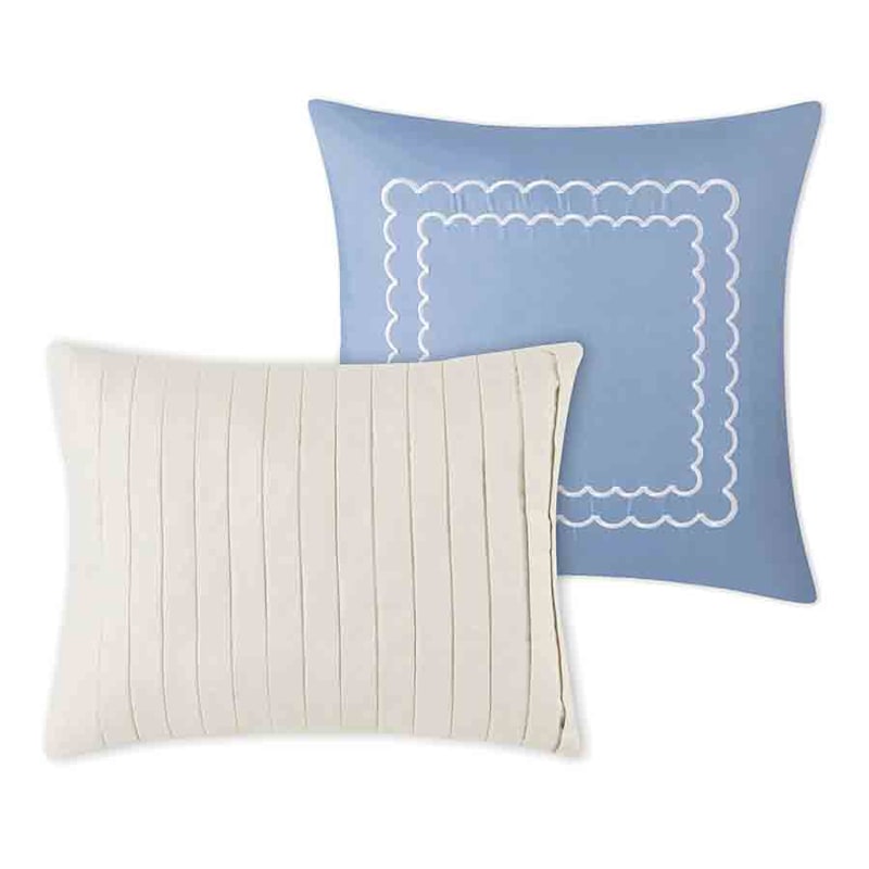 8-Piece Blue & White Floral Linen Essential Comforter Set, Twin