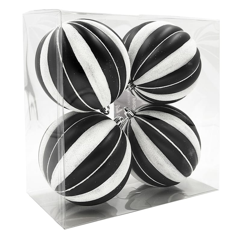 Laila Ali 4-Count Black & White Shatterproof Ornaments