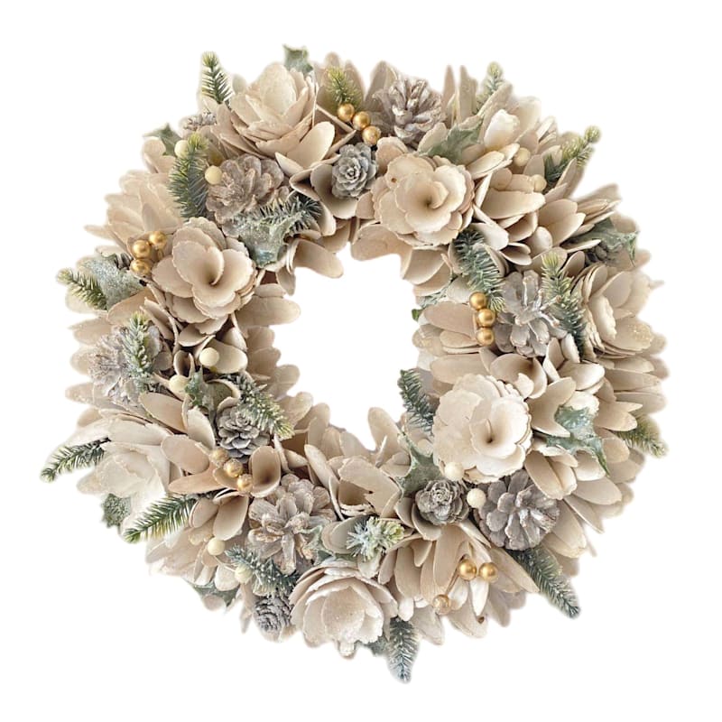 White Wood Curl Wreath, 14" | At Home