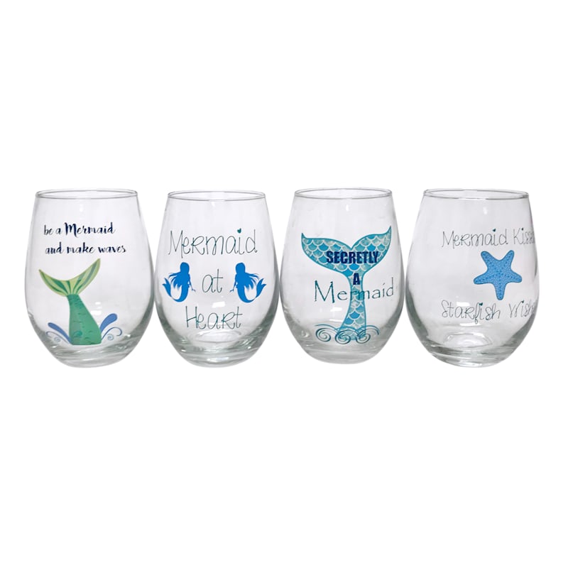 Set of 4 Stemless Wine Glasses With Funny/cute Sayings 