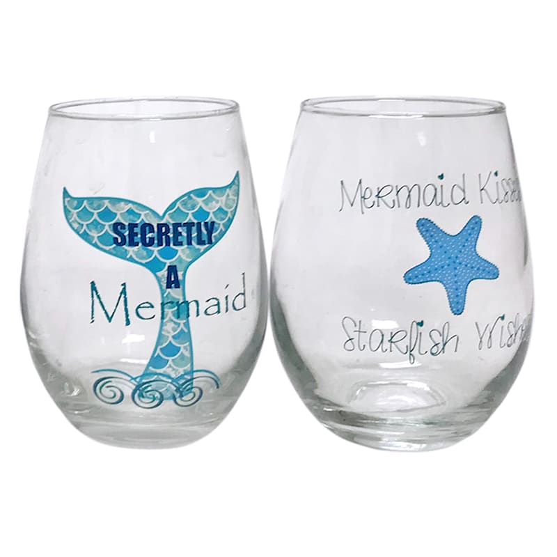 Set of 4 Coastal Stemless Wine Glasses