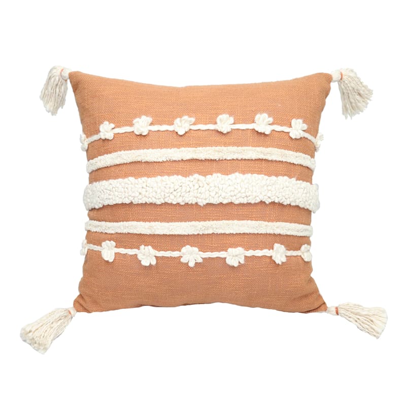 Rust Embellished Tassel Throw Pillow 18