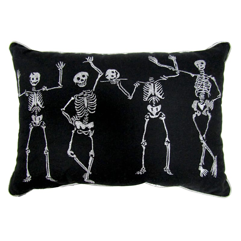 Dancing Skulls Embroidered Throw Pillow, 14x20