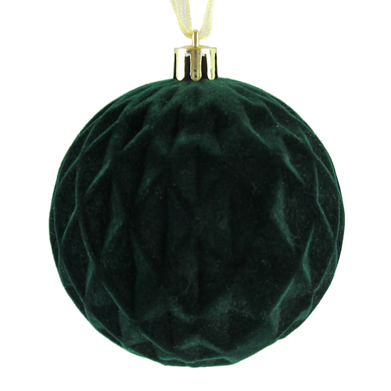 Grace Mitchell Green Flocked Ball Ornament, 3.2"