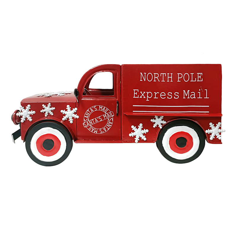 Red Metal Christmas Card Truck, 12.6x6.1 | At Home