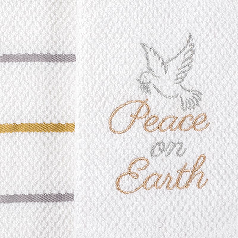 Set of 2 White Peace on Earth Kitchen Towels