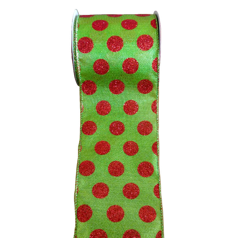 Elfin' Around Green with Red Polka Dots Ribbon, 4"