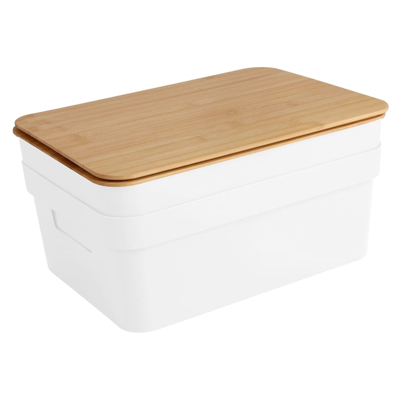 2-Pack White Storage Bin with Bamboo Lid, 8.5L, Sold by at Home