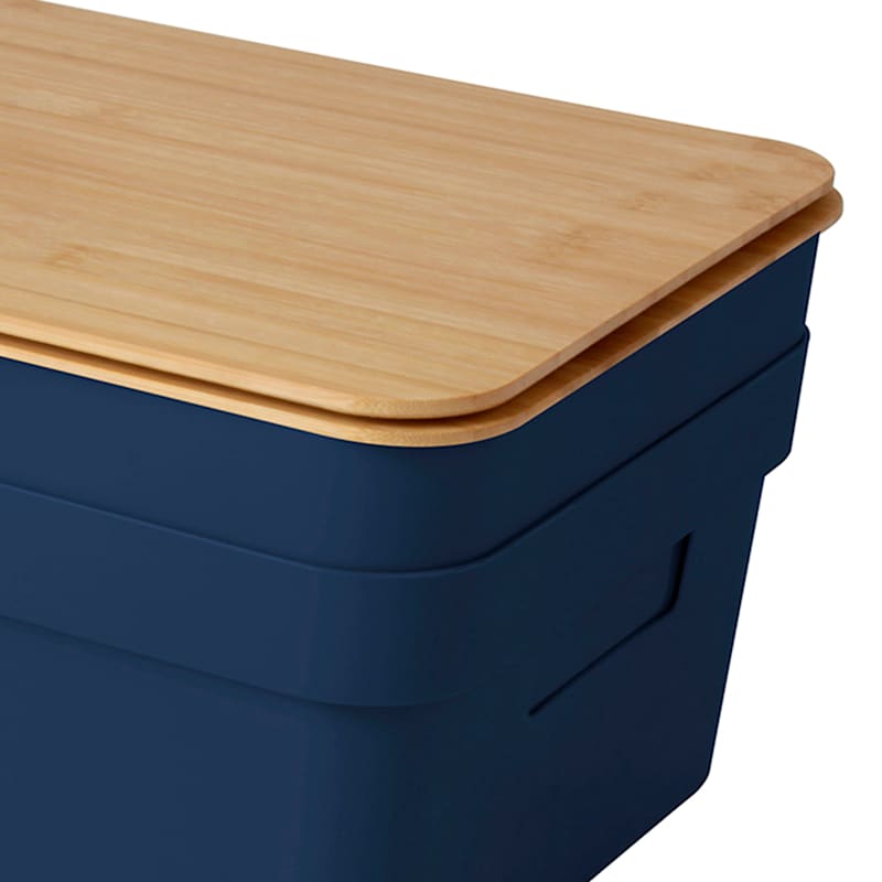 2Pack Navy Storage Bin with Bamboo Lid, 8.5l
