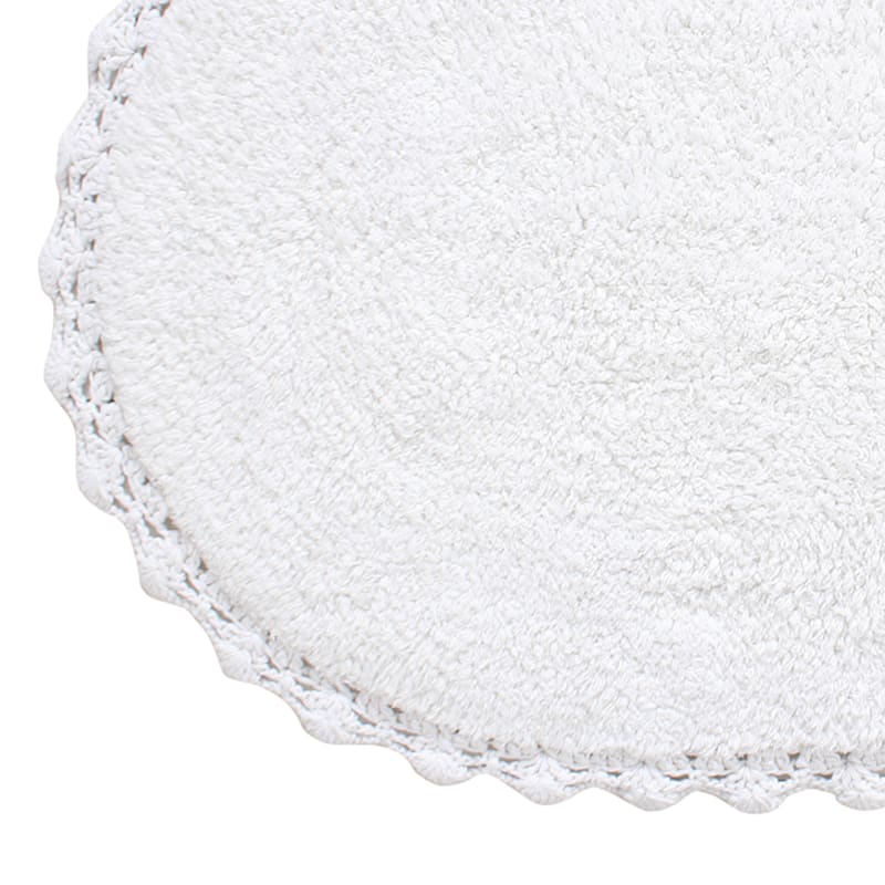 White Crochet Edge Round Bath Rug, 21x34