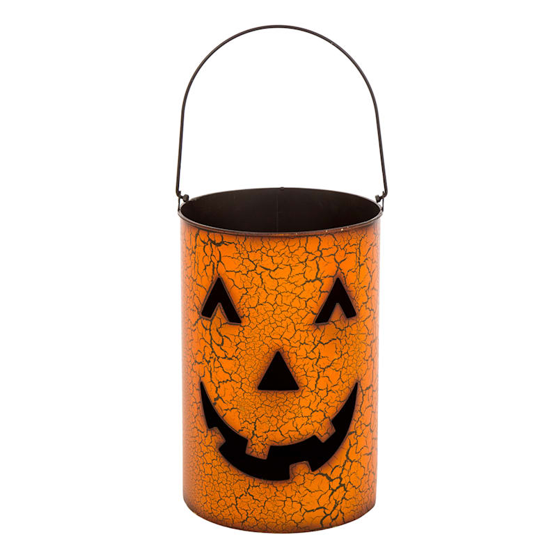 Halloween Hoedown Crackled Orange Jack-o'-Lantern Metal Bucket, 22.5"