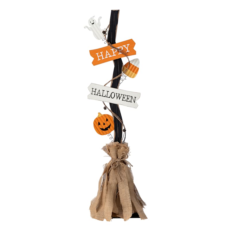 Halloween Hoedown Wood & Burlap Witch Broom Decor, 36" At Home