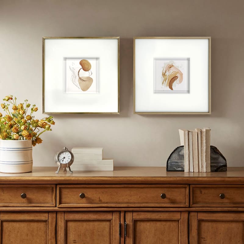 Glass Framed Abstract Print Wall Art, 16"