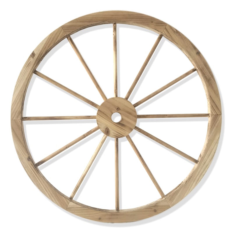 Natural Wooden Wagon Wheel Outdoor Wall Decor, 24