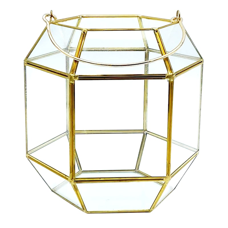 Tracey Boyd Gold Rimmed Glass Candle Holder, 7.5"