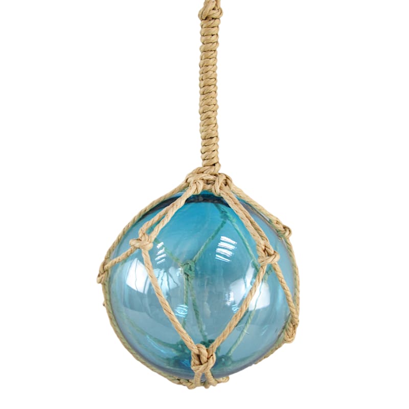 Ty Pennington Rope Hanging Outdoor Blue Glass Orb, 6