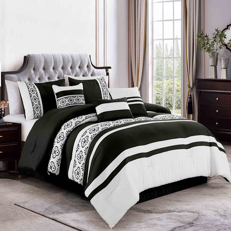 Berat 7-Piece Black & White Comforter Set, Queen
