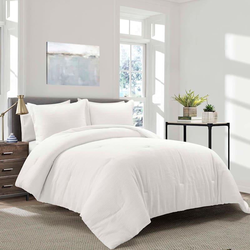 3-Piece White Waffle Comforter Set, Full/Queen