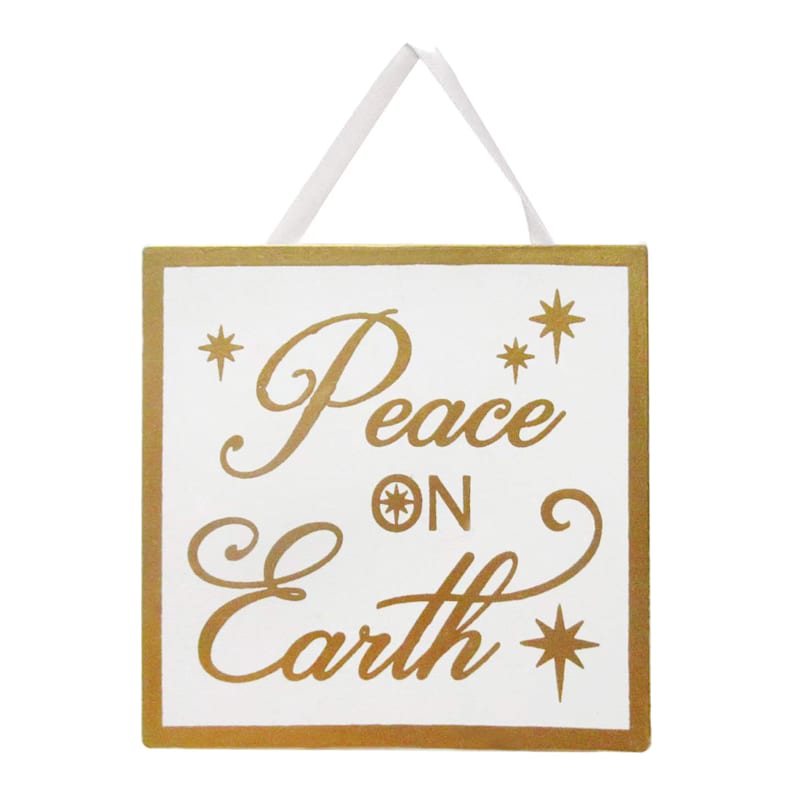 Gold Peace on Earth Wooden Wall Sign, 5"