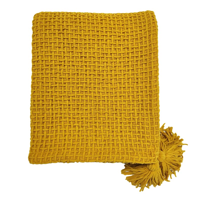 Honeybloom Yellow Chenille Woven Throw Blanket, 50x60