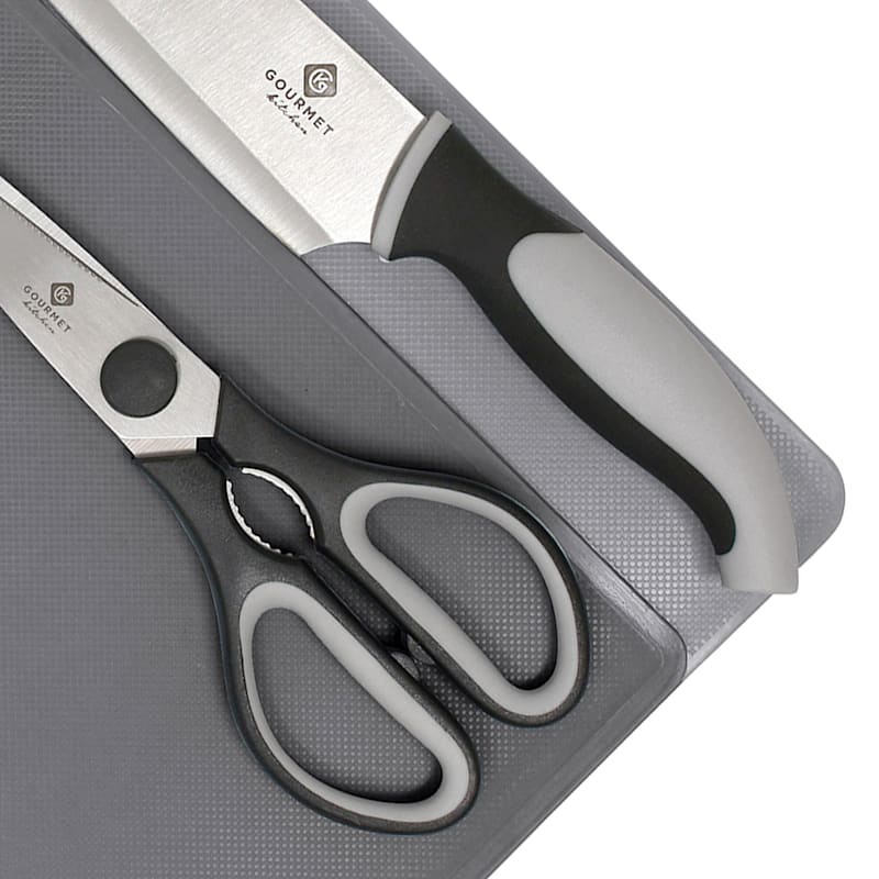 4-Piece Cutting Board Set with Knife & Shears, Charcoal