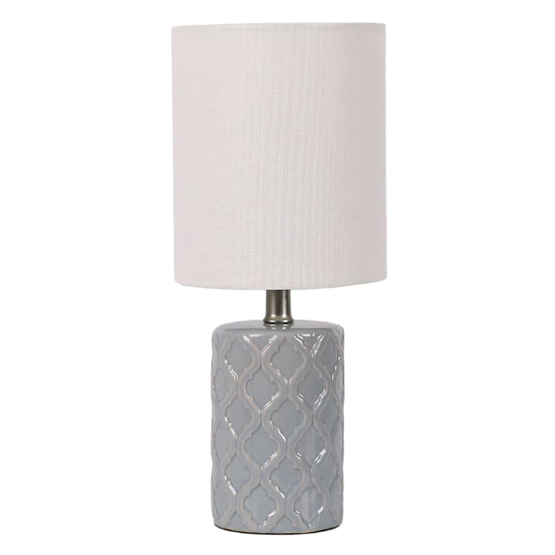 Providence Light Blue Quatrefoil Ceramic Accent Lamp with Shade, 12"