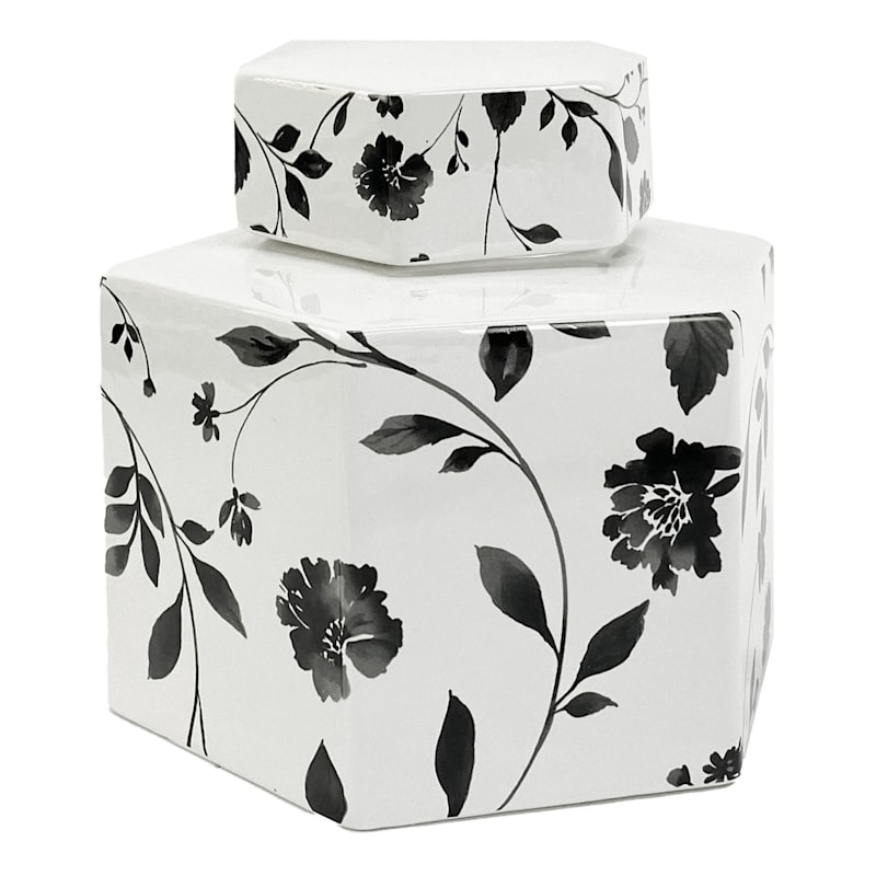 Providence Black & White Floral Hexagon Vase, Small