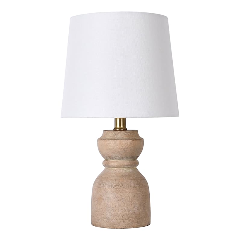 Honeybloom Natural Wood Turned Accent Lamp with Shade, 15.5"