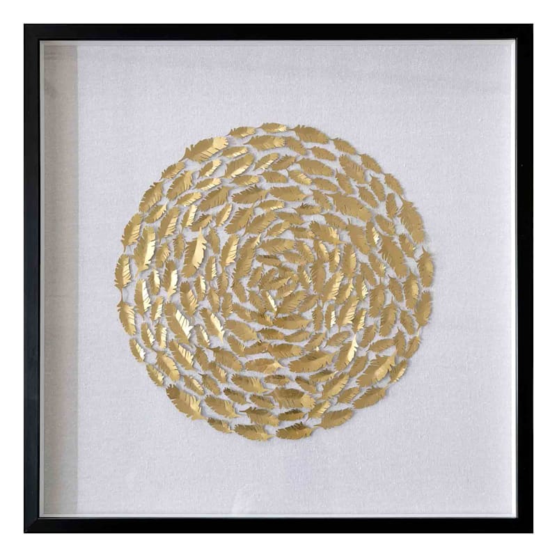 Glossy Gold Leaves Framed Wall Plaque
