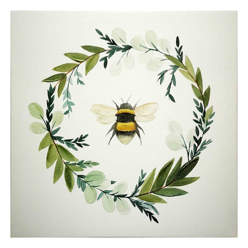 Bee Wreath Canvas Wall Art, 12"