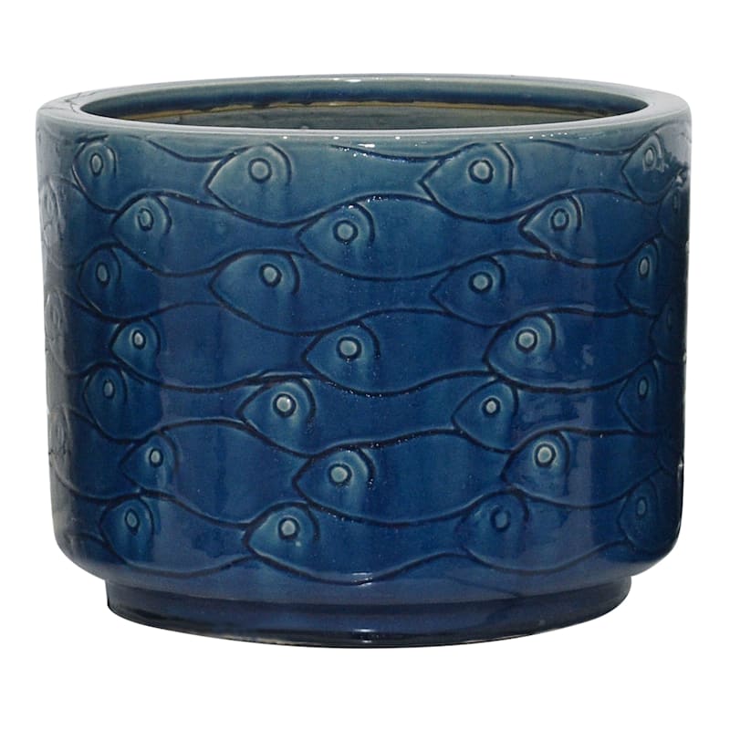 Ty Pennington Blue Ceramic Fish Planter, 13"