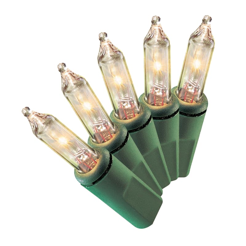 100-Count Clear Mini String Light Set, Green Wire