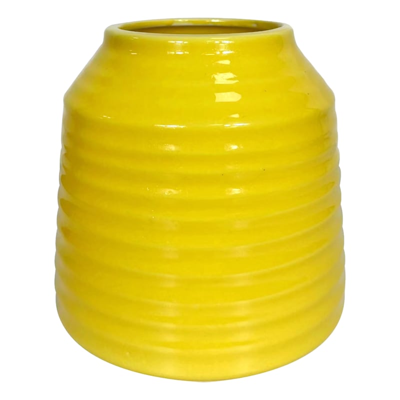 Honeybloom Yellow Ribbed Ceramic Vase, 6"