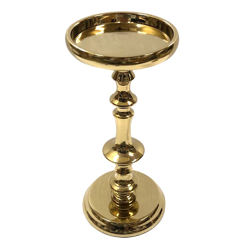 Gold Metal Pillar Candle Holder, 10.5"