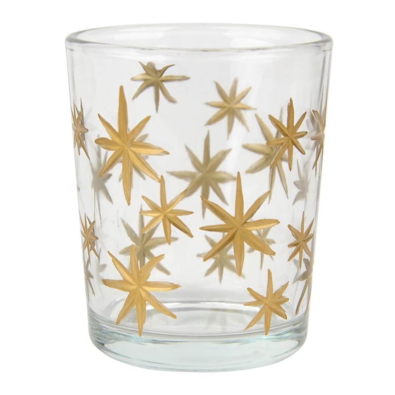 Willow Crossley Gold Etched Star Glass Votive Candle Holder, 2.6