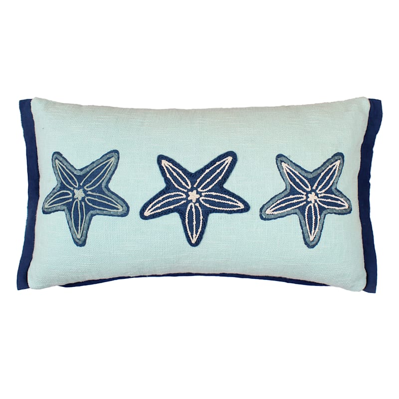 Ty Pennington Blue Star Fish Trio Embroidered Throw Pillow, 14x24