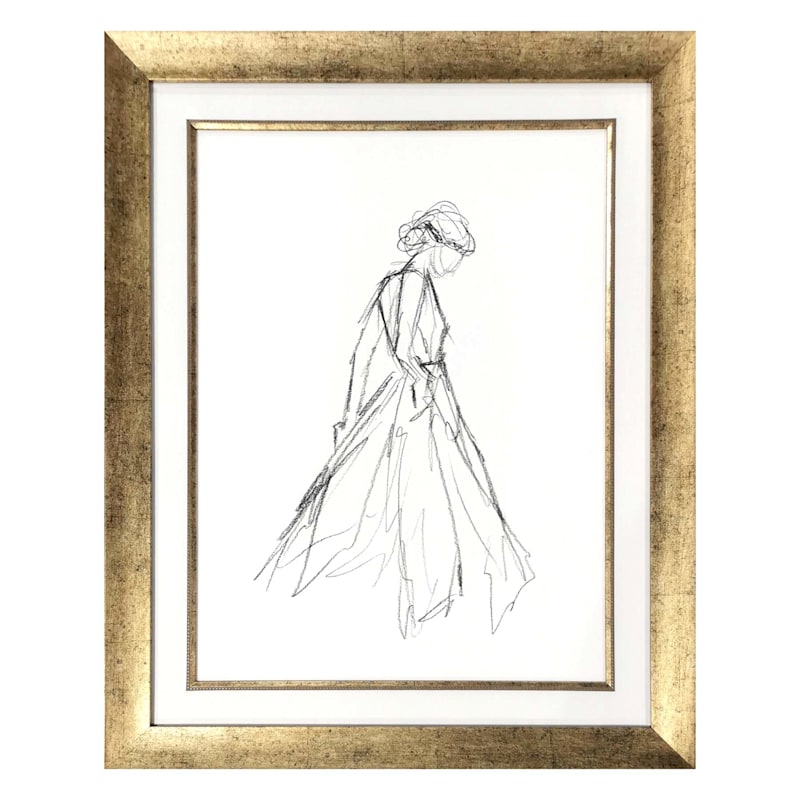25X31 Framed Lady Sketch Print Under Glass | At Home