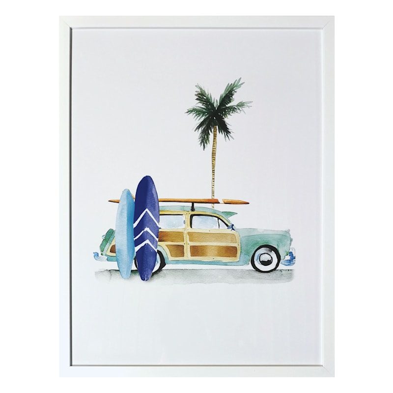 Ty Pennington Glass Framed Surf Days Car Print Wall Decor, 19x25