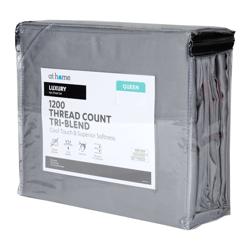 4Piece Silver 1200 Thread Count TriBlend Luxury Sheet Set, Queen