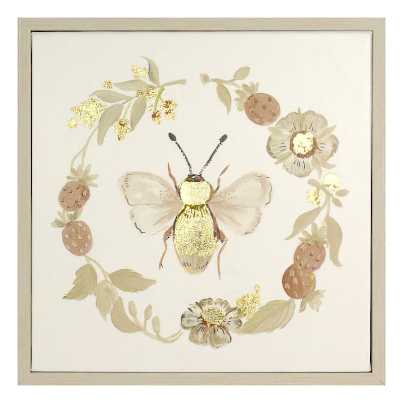 Honeybloom Foiled Bee Wreath Framed Canvas Wall Art, 13"