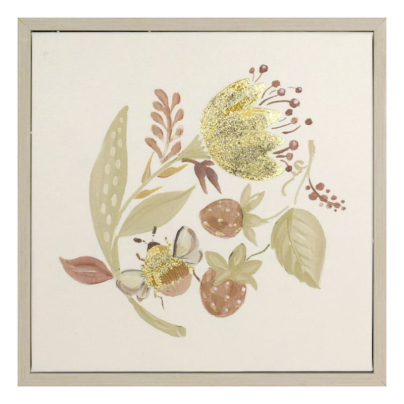 Honeybloom Foiled Floral Framed Canvas Wall Art, 13"