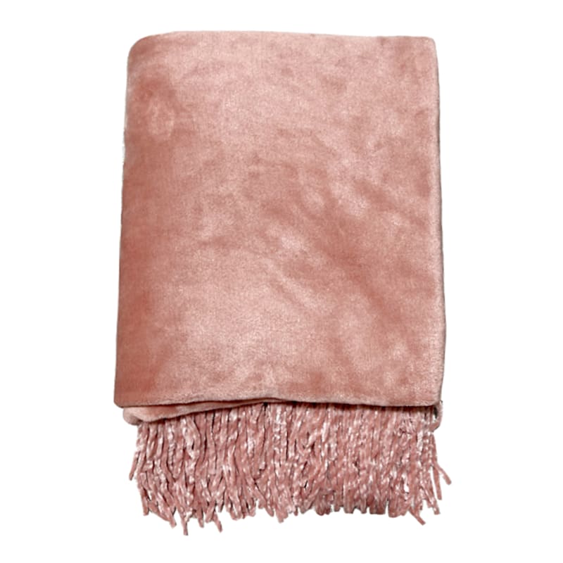 Honeybloom Blush Pink Solid Fringe Throw Blanket, 50x60