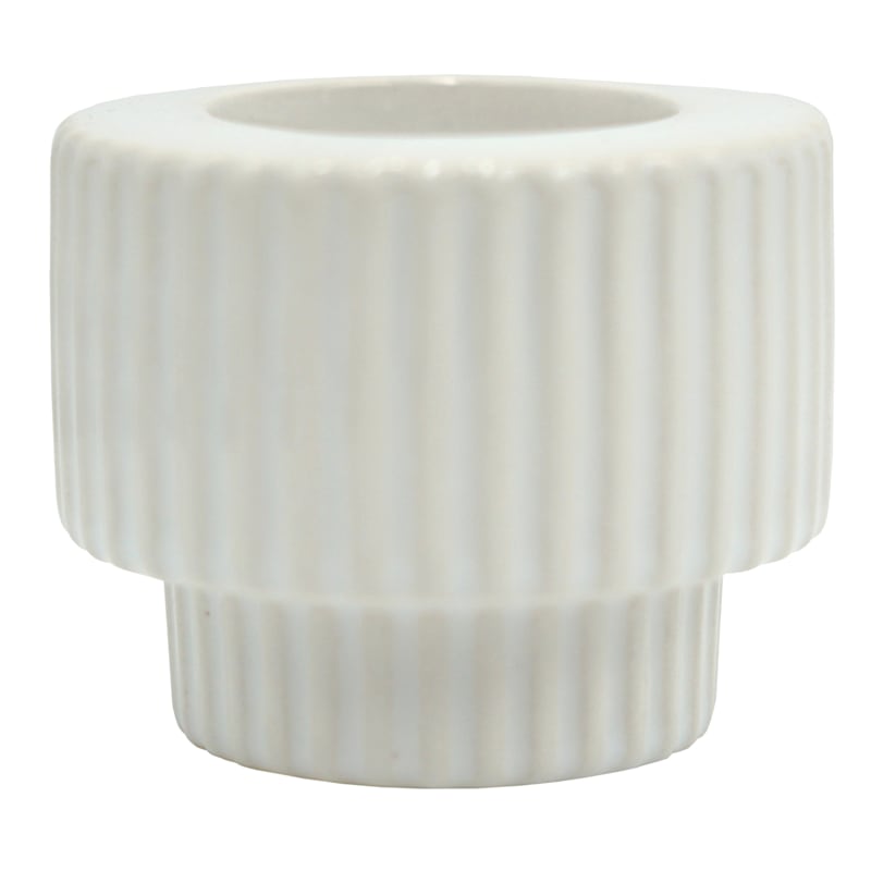 Providence White Ribbed Duo Ceramic Candle Holder, 2.4"