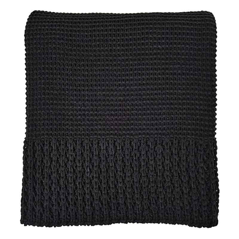 Providence Black Edge Knit Chenille Throw Blanket 50x60